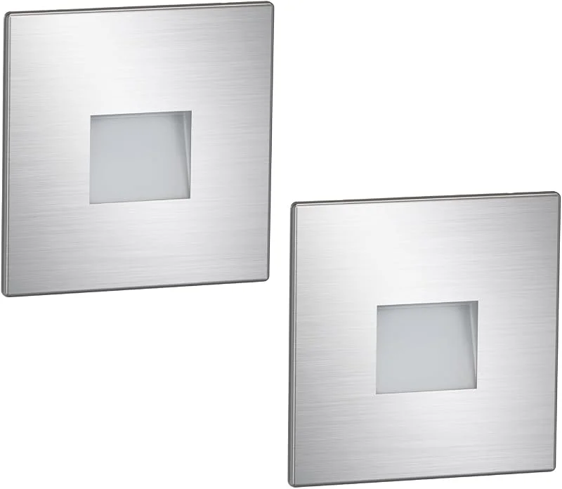 ledscom.de 2x LED-trappbelysning, vägginfälld belysning FOW för inomhus- och utomhusbruk, downlight, fyrkantig, rostfritt stål, 85 x 85 mm, kallvitt — Smart belysning