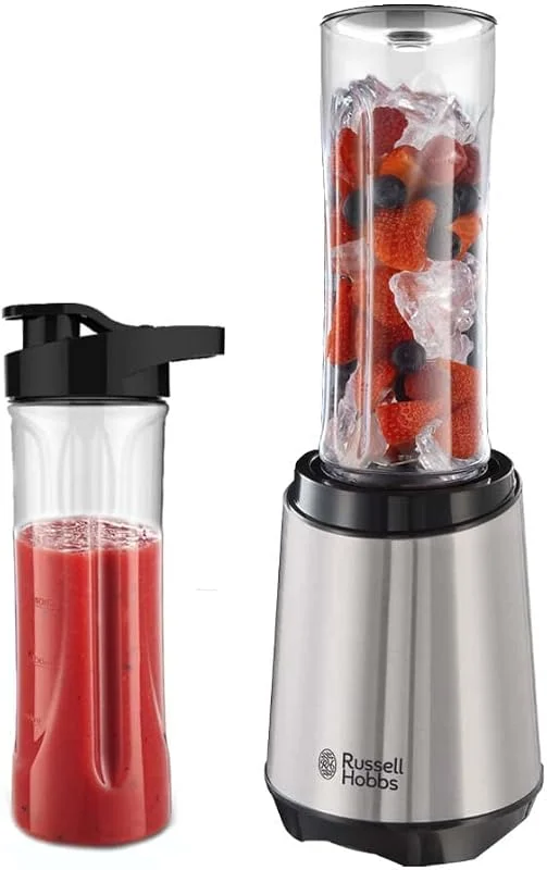 Russell Hobbs mixer, 2 BPA-fri, flaskor som tål diskmaskin, tritanplast med lock, 600ml, 23500 varv per min, 300W, Mix&Go Steel 23470-56 — Kök & Hushåll