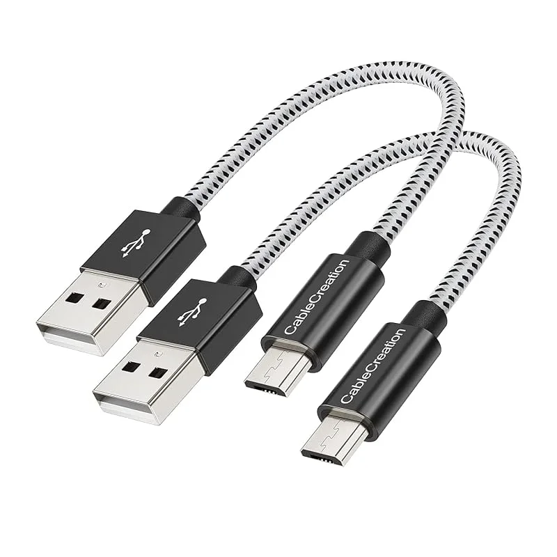 CableCreation 2-pack kort mikro-USB-kabel, USB till mikro-USB, A-kontakt till mikro-B snabbladdningskabel, trippel avskärmad, kompatibel med TV-stick, Chromecast, PowerBank, Android-telefon, 15 — TV och streaming