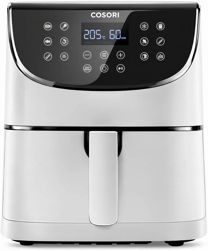 COSORI Varmluftsfritös 5, 5 l XXL vit fritös varmluftsfritös luftfryer med digital LED-pekskärm, 11 program, förvärmning och varm, shake-läge, 100 recept på tyska, utan olja, 1 700 W — Kök & Hushåll