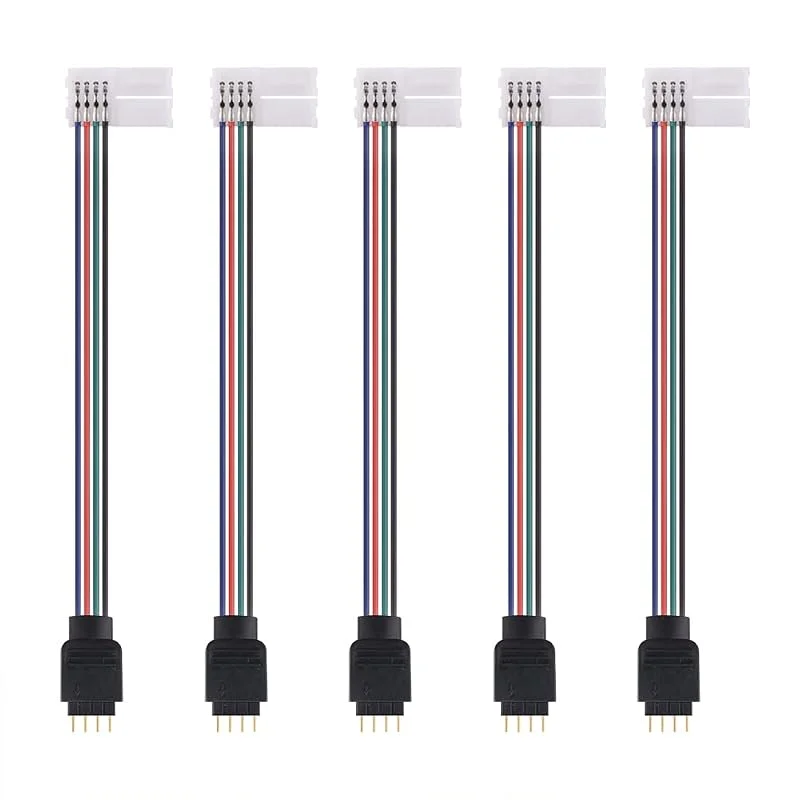 4-stifts LED RGB Strip Light Connector 10 mm breda remsor på jumper lödfri Clamp-On Pigtail adapter för 5050 flexibel LED Strip Light (5 stycken LED lödfria kontakt) — Smart belysning