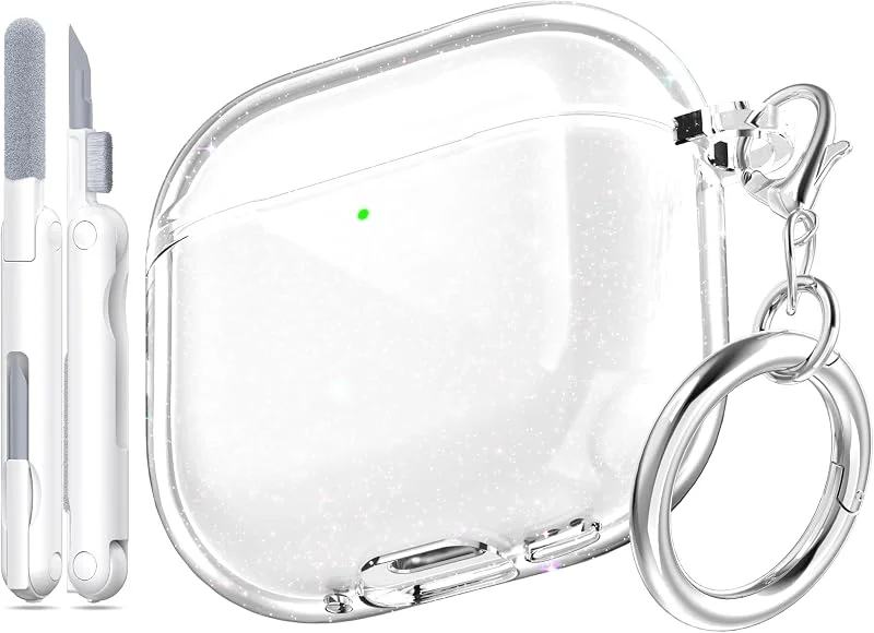 Kompatibel med AirPods 4:e generationens fodral, stötsäker, mjuk TPU, mycket transparent, anti-gulning, med rengöringssats och sött runt spänne, Gitter — Mobil och surfplatta