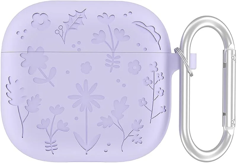 SILICONE EARPHONES CASE STOTLIGT COVER MED CARABINER Fullt skyddande silikon täcker dammtät skyddsskal hudsuffsäker för Airpods 4 (2024) Fallskydd (lila) — Mobil och surfplatta