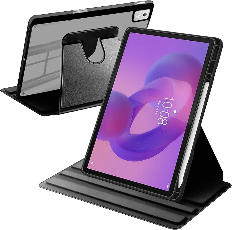 Roterande Fodral Kompatibelt med Lenovo Idea Tab Pro 12.7 Tum 2025 360° Rotation Stöttåligt Klar Transparent Skyddsfodral, Automatisk Väckning, Sömn, Svart — Mobil och surfplatta