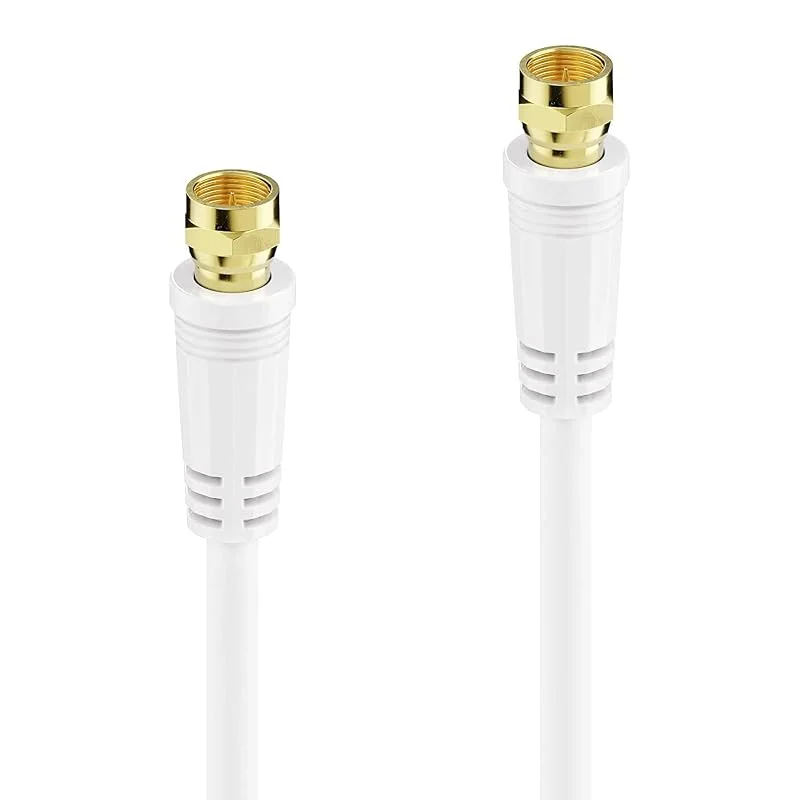 SAT-kabel, 3 m, 75 ohm, 110 db, 4-vägs skärmad, F-kontakt > F-kontakt, koaxialkabel anslutningskabel antennkabel, TV HDTV radio DVB-T DVB-C DVB-S DVB-S2, 2 X ferritkärna, vit, 3 meter — TV och streaming
