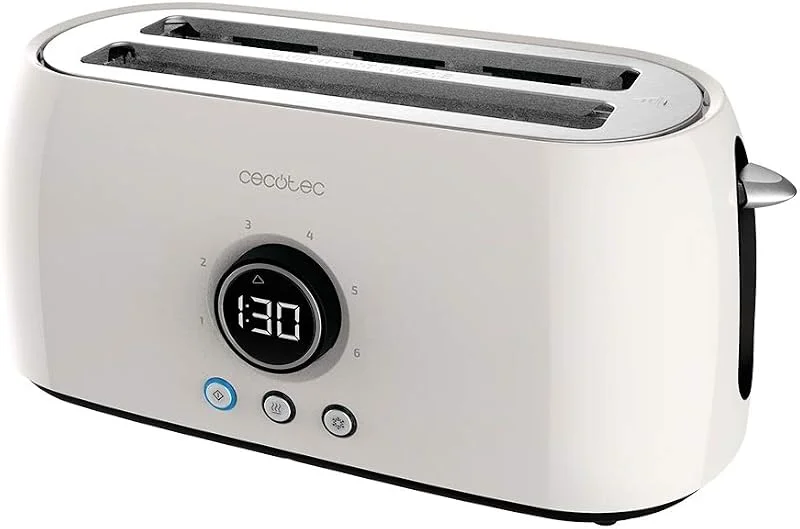 Cecotec Digital brödrost ClassicToast 15 000 beige extra dubbel, 1 500 W, kapacitet för 4 skivor bröd, 2 extra breda långa slitsar, 3 funktioner, LED-ljus, inklusive övre fästen — Kök & Hushåll