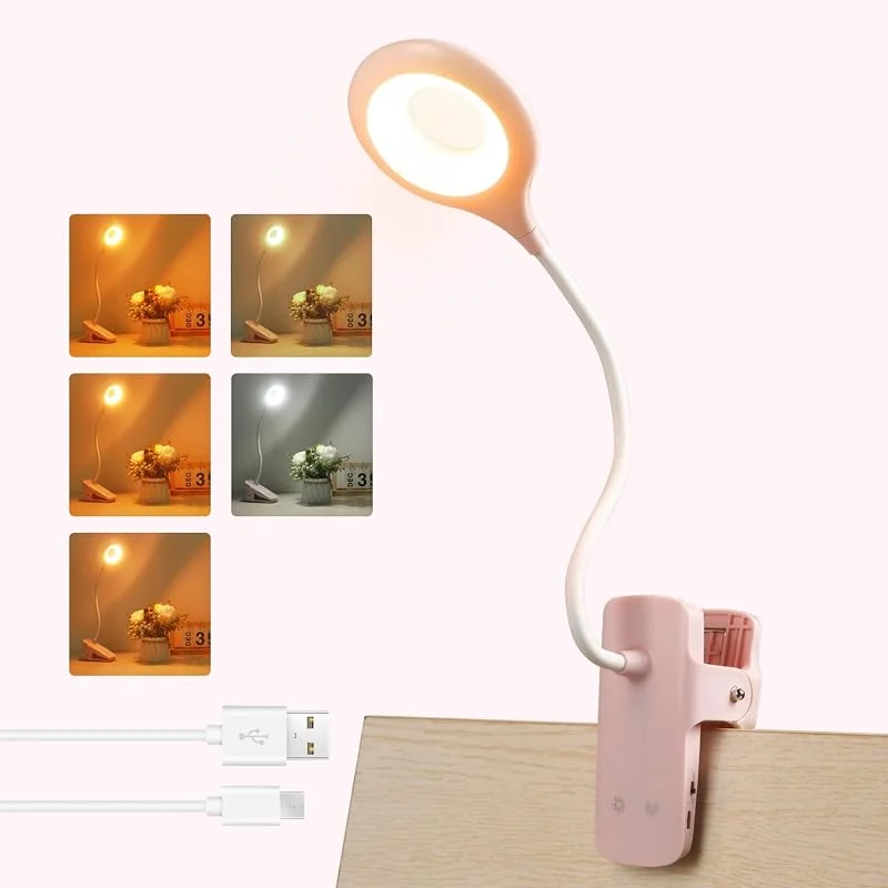 Akynite 3W läsningslampa rosa med batteri, USB -laddning, 28 LED -sänglampan liten utan kabel, skrivbordslampa Touch klämbar, 3 färgförändring och 3 ljusstyrka, bärbar LED -klämbokslampa still lampa — Hushållselektronik