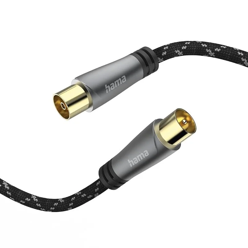 Hama Antennkabel koax 3 m lång 120 dB (koaxkontakt – koppling, koaxialkabel HD TV, 8K, för anslutning av antennuttag till TV eller mottagare, metallhölje, förstärkt kabelrock, 75 ohm) — TV och streaming