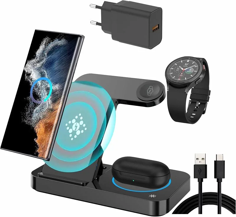 Trådlös Laddare för Samsung, 3 i 1 Trådlös Laddningsstation för Samsung Galaxy S25, S24 Ultra, S23, S22, Note 20, Z Fold 7, 6 – induktiv Trådlös laddningsstation för Samsung Galaxy Watch 8, 7, 6, 5buds — Mobil och surfplatta
