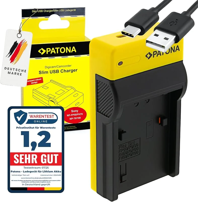 PATONA Slim Batteriladdare USB-C för Sony NP-FP50 FP60 FP90 FH50 FH70 FH100 — Laddning och kablar