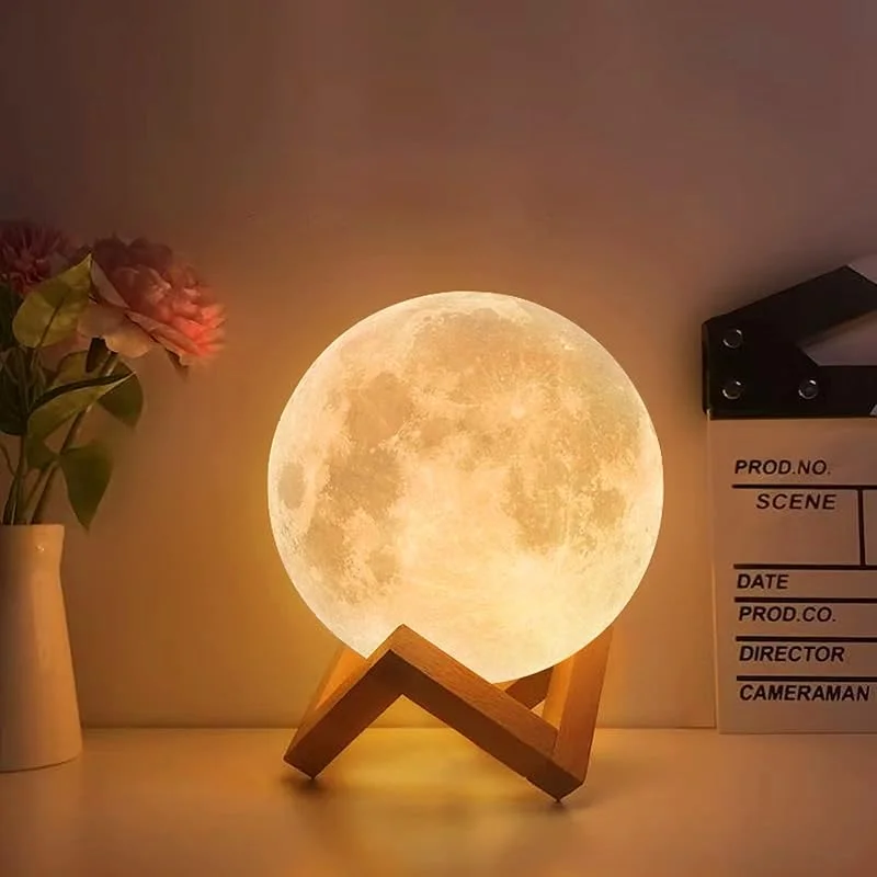 CPROSP Månlampa 3D-tryckt kula 20 cm, fjärrkontroll, dimmare, RGB 16 färgförändringar — Smart belysning