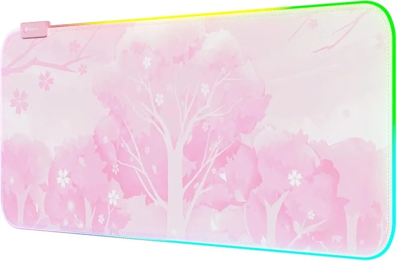 Rosa stor RGB LED-spelmusmatta matta – 14 lägen glöddyna, musmatta stort spel, vattentätt halkfri gummimatta, utökat stort tangentbord och musmatta för dator, PC, skrivbordsskydd XXL 800 × 300 × 4 mm — Datortillbehör