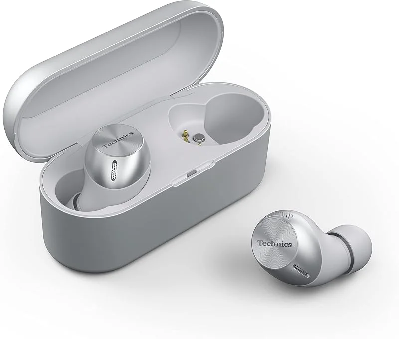 Technics EAH-AZ40E-S Trådlösa Hörlurar Med Brusreducering, Multipoint Bluetooth, Bekväma Hörlurar I Örat, Hörlurar Med Inbyggd Mikrofon, Anpassningsbar Passform, Upp Till 7 Timmars Speltid, Silver — Hörlurar och ljud