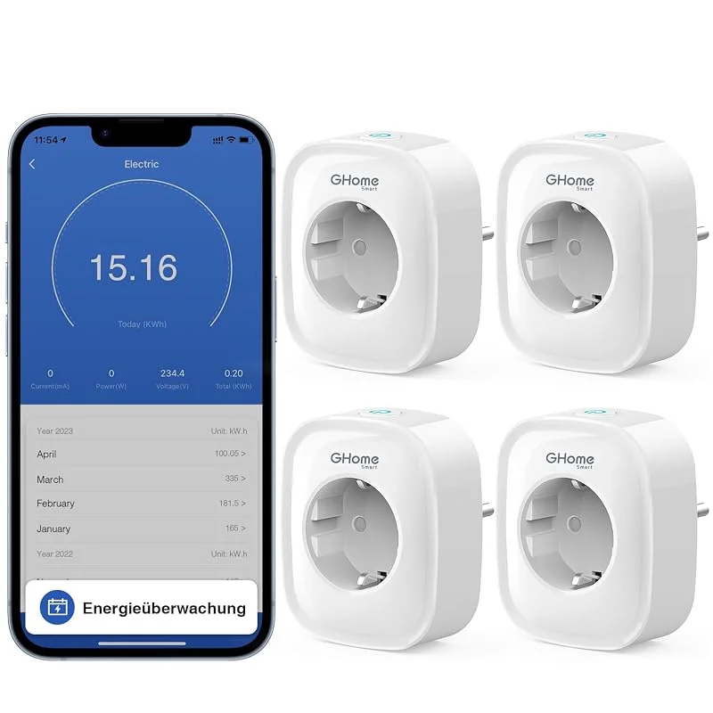 Gosund Smart WiFi-uttag 16A, 4-pack, Smart Home Plug Fungerar Med Alexa Google Home, Mät Strömförbrukning Röstkontrolltimer, 2, 4 GHz 230V, , 50, 60Hz, 20-45° C, Vit — Smarta hem
