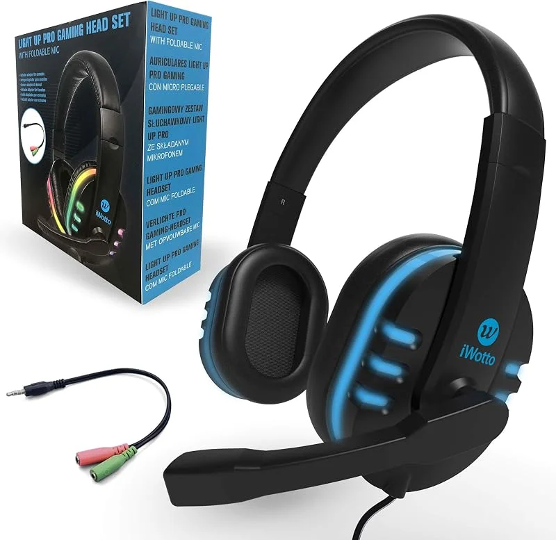 iWotto Gaming Headset, Hörlurar med Brusreducerande Huvudband, Hörlurar med Flexibel Mikrofon, Bekväma öronmuffar RGB-belysning för PS4 Xbox One PC-surfplatta — Hörlurar och ljud