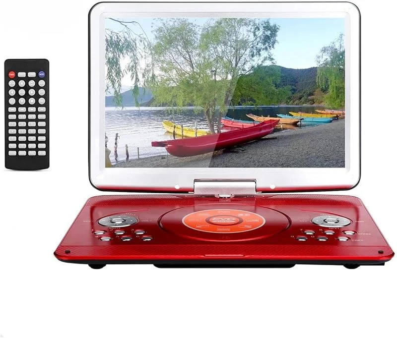 bärbar DVD-spelare med inbyggd MP3-spelare och fjärrkontroll för att spela upp filmer, TV-program och musik (röd) — Portabel digital och ljud