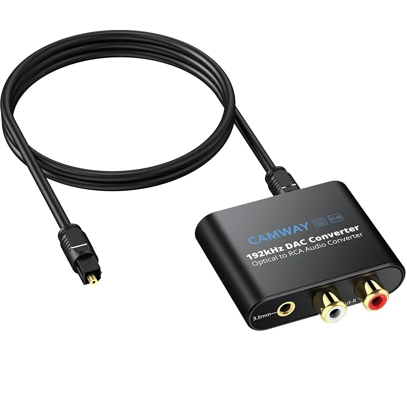 CAMWAY 192KHz Digital till Analog Ljudomvandlare, SPDIF Optisk till RCA + 3.5mm Adapter, L, R DAC med 1m Optisk Kabel, Kompatibel med TV, DVD, Blu-ray, Xbox, PS3, PS4 — Hörlurar och ljud