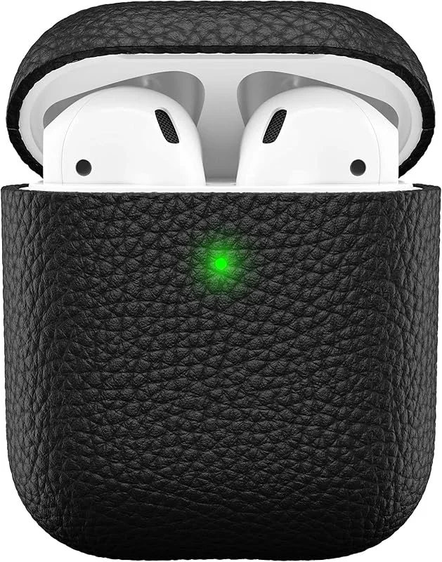 Keybudz Artisan läderfodral för Apple AirPods fodral, äkta läder, hörlurar tillbehör laddningsfodral, svart — Mobil och surfplatta