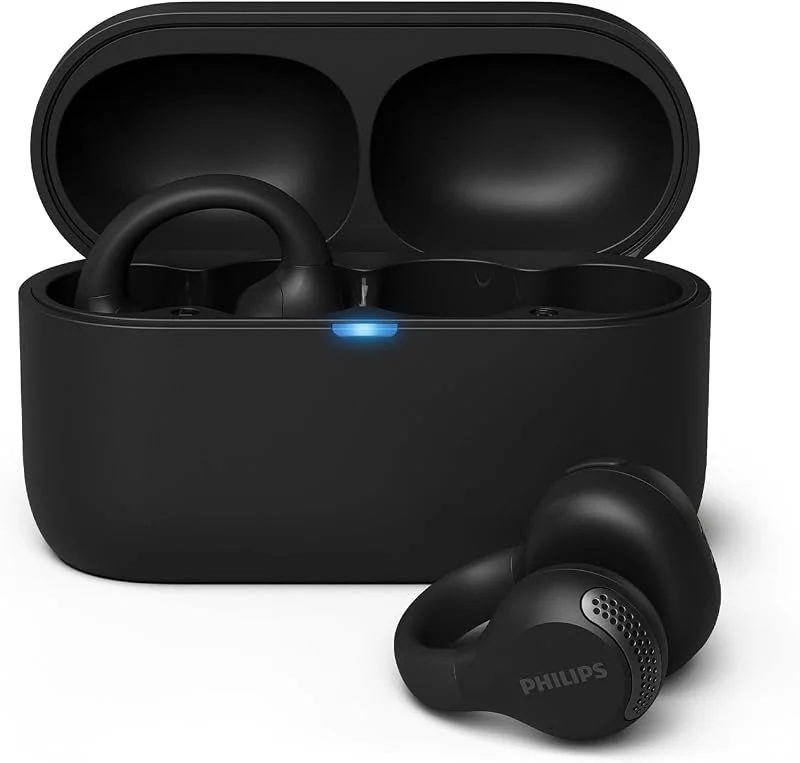 Philips TAQ2000BK Ear Cuff Style äkta trådlösa Open Ear Multipoint Bluetooth öronsnäckor, 28 timmar speltid, laddfodral i fickformat, klara samtal Perfekt för pendling och träning – Svart — Hörlurar och ljud