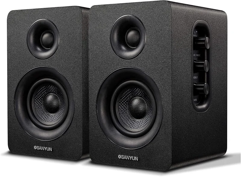 Sanyun SW208 Aktiva Bokhyllshögtalare, Bluetooth 5.0 3", 24-bitars DAC — Hörlurar och ljud