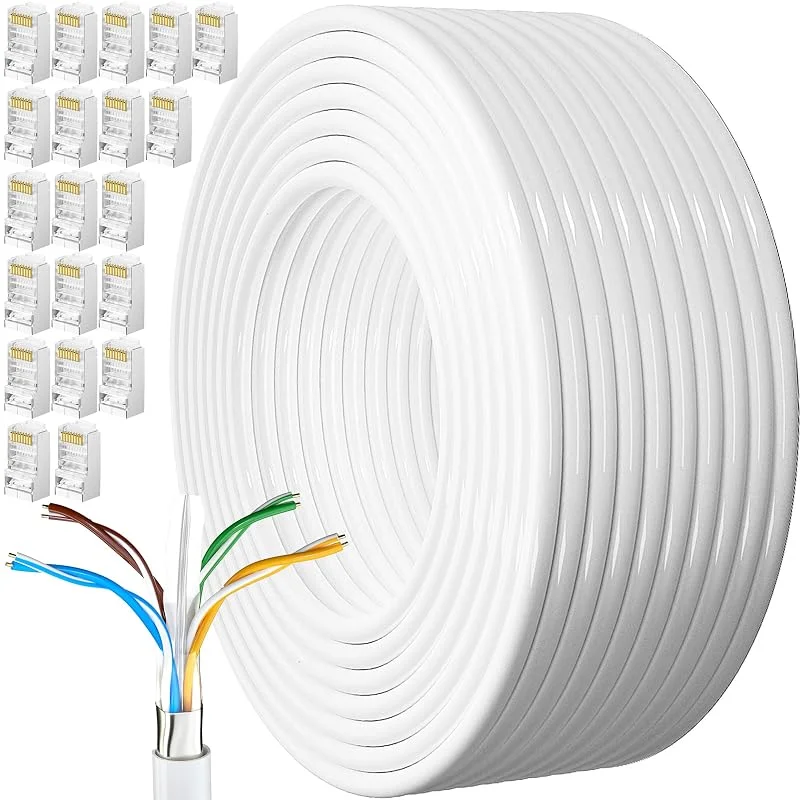 Ethernet Kabel 100M, Extra Lång Lan Kabel Utomhus Cat 6 100 Meter Extern Internetkabel Hög Hastighet CAT 6 FTP 23 AWG Extern Bulk Gigabit-Nätverkskabel Skärmad Väderbeständig Internetkabel — Laddning och kablar