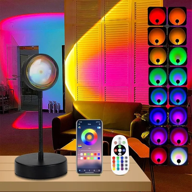 QUIGO Sunset Lamp Solnedgångslampa LED Nattlampa Med Smart App-Kontroll För Selfie-Lampa Belysning, Sovrum, Vardagsrum, Festbelysning, Estetisk Rumsdekor... — Smarta hem