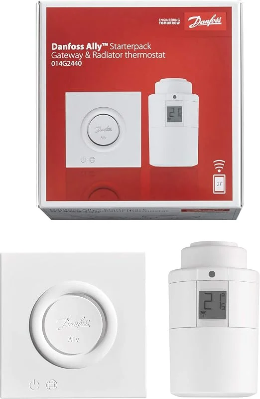 Danfoss Ally starter pack – radiatortermostat och gateway – exakt, smart digital termostat, kompatibel med Amazon Alexa, Google Assistant & Zigbee – app- och röststyrning – Smarthome-enheter — Smarta hem