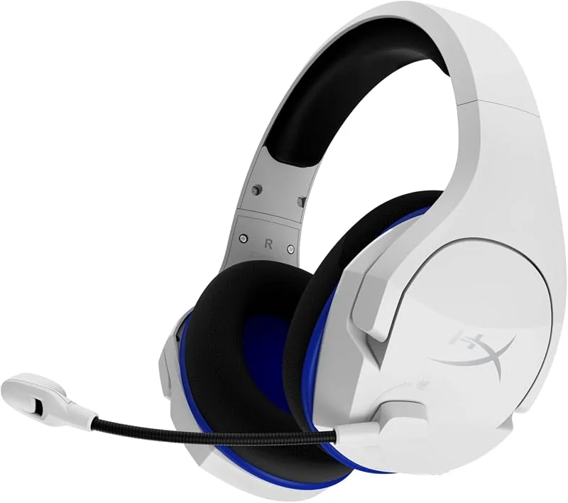 HyperX Cloud Stinger Core, trådlöst spelheadset, 2, 4 GHz, kompatibelt med PS5, PS4 och PC, lätt, robust stålreglage, mikrofon med brusreducering, integrerad ljudstyrning, vit — Hörlurar och ljud