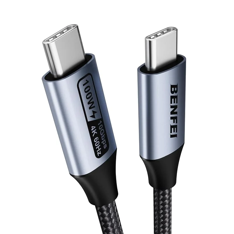 BENFEI USB C-videokabel, 4K USB C-laddningskabel, 100 W, 20 V, 5 A, 0, 9 m, USB 3.2 Gen2, 10 Gbit, s, kompatibel med iPhone 16, 15 Thunderbolt 4, 3, vävd silikonkabel — Mobil och surfplatta