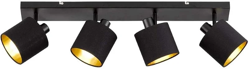 Reality Leuchten Tommy R80334079 Spotbalk, metall svart matt, tygskärm guld — Smart belysning