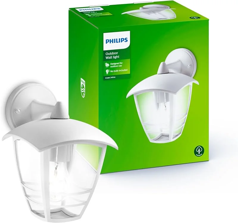 Philips Creek vägglampa E27, aluminium, vit — Smart belysning