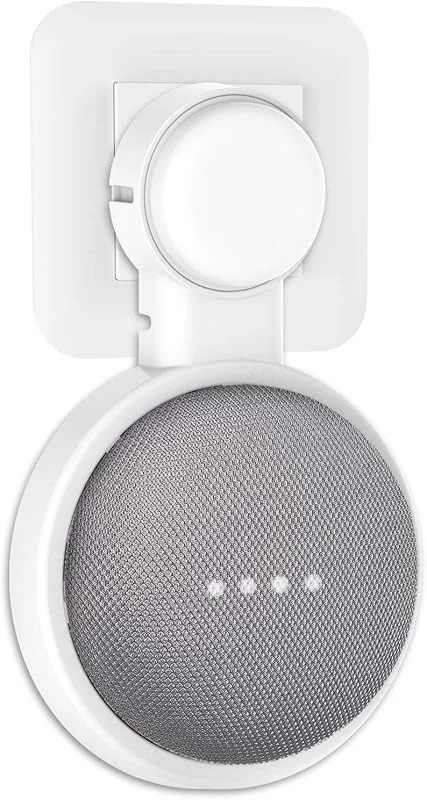PlusAcc väggfäste för Google Nest Mini eller Home Mini, hållare stativ med integrerad kabelhantering, perfekt för sovrum, badrum och kök, inga skruvar krävs (vit) — Smarta hem