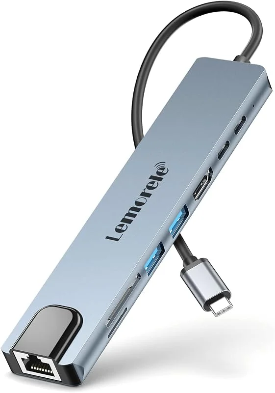 Lemorele 9 i 1 USB C Hub dongel med Ethernet, HDMI 4K, 2 USB, USB C dataportar, 100W PD, TF, SD-kortplats, USB C Multiport Adapter för MacBook Pro Air M1, iPad Pro, Switch, Chromecast, XPS och Mer — TV och streaming