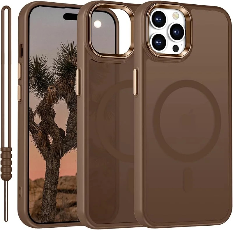 YUANDMI för iPhone 15 Pro fodral Kompatibel med MagSafe, mobiltelefonskal för iPhone 15 Pro Magnetiskt Lätt Tunt Matt Touch, halksäkert Reptåligt Skydd Stöttåligt fodral Brunt — Mobil och surfplatta