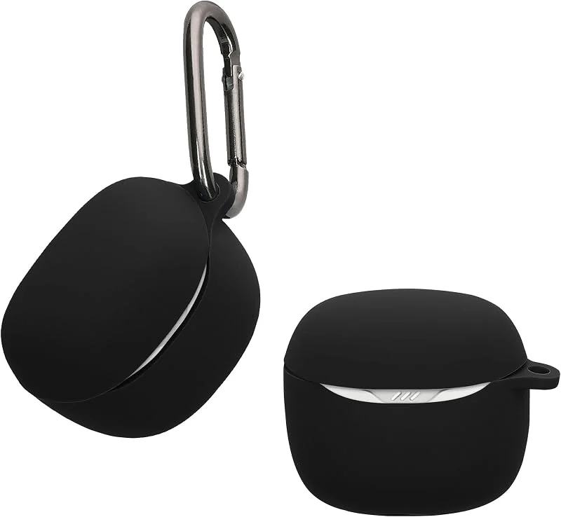kwmobile Skyddsfodral för JBL Tune Flex 2 fodral – TPU silikonfodral för hörlurar laddningsfodral – stötsäkert fodral med karbinhake – svart — Mobil och surfplatta