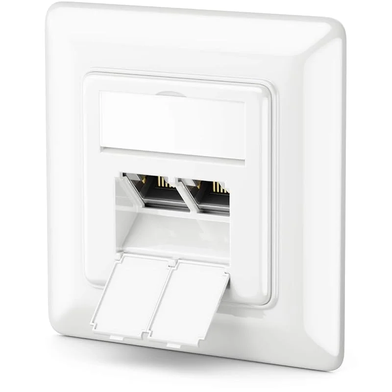 deleyCON 1x CAT6a Nätverksuttag 2x RJ45-Uttag Skärmad Infälld Montering 10 Gbit Ethernet Nätverk LAN-Uttag Patchkabel Nätverkskabel Installationskabel Vit — Laddning och kablar