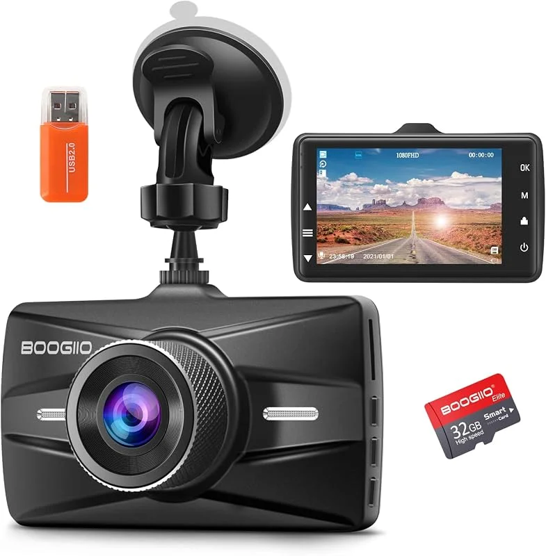 Dashcam 1080P bil framkamera, 3-tums IPS-skärm, Dash Cam vidvinkel 170°, bilkamera med 32G SD-kort, nattsyn, HDR, loop-inspelning, G-sensor, parkeringsövervakare — Portabel digital och ljud