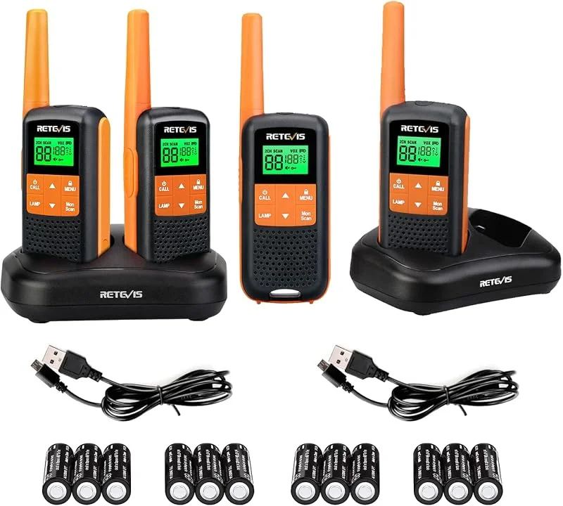 Retevis RT649 Walkie Talkie, IP65 Vattentät, 16 Kanaler PMR446 Licensfri, VOX CTCSS, DCS, LED-Ficklampa, 3AA NIMH-Batteri, Walkie Talkie, Rädda, Nödsituation (Orange, 2 Par) — Portabel digital och ljud