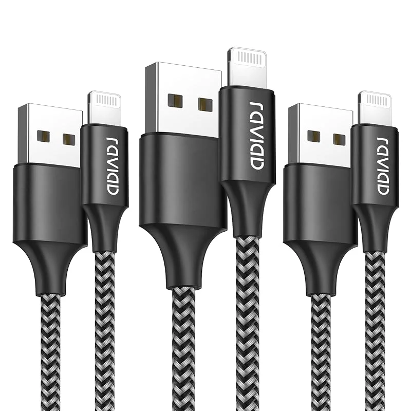 iPhone laddningskabel, [2 m, set med 3] Lightning nylon flätad kabel snabbladdningskabel för iPhone 13, 12, 11, Pro, X, XS, XR, 8, 8 Plus, 7, 7 Plus, 6s, 6s Plus, 6, 6 Plus, SE, 5s, 5 - svart — Mobil och surfplatta