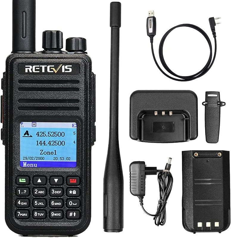 Retevis RT3S DMR Walkie Talkie Digital, Dual Band 3000-Kanaler, GPS DCDM DTMF, Inspelningsfunktion, Amatörradio, MOTOTRBO Tier I och II-Kompatibel (Svart) — Portabel digital och ljud