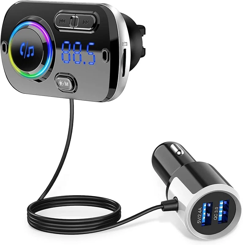 INF Trådlös FM-sändare för bilen, Bluetooth 5.0, Bluetooth-adapter, med USB-laddare, AUX-anslutning och LED — Portabel digital och ljud