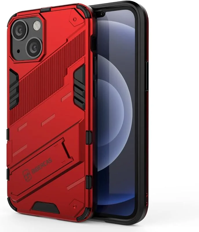 EASSGU telefonfodral för iPhone 13 mini (13, 7 cm), med stativ PC silikon stötsäkert skyddsfodral - röd — Mobil och surfplatta