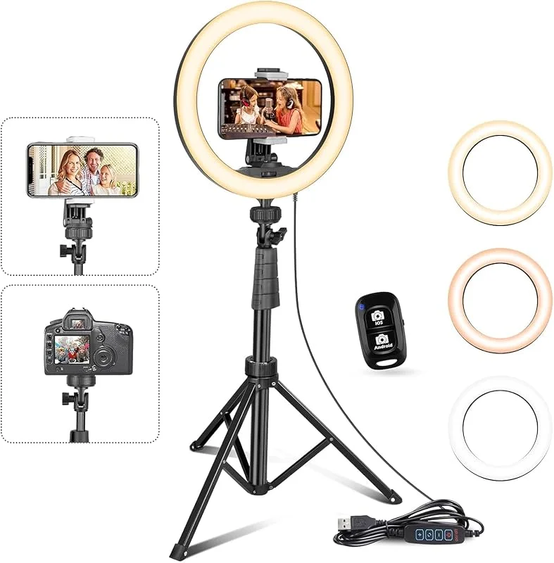 UBeesize Ring Ljus med stativ, 12 tums Selfie Ring Ljus med 62 tums stativ för Live Stream, Makeup, YouTube Video, Fotografi — Mobil och surfplatta