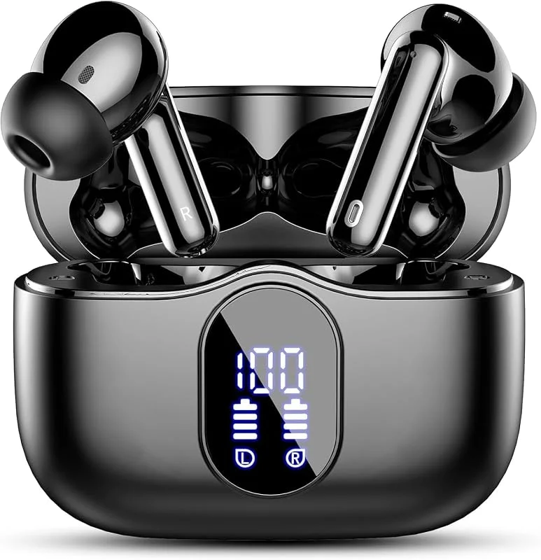 Btootos Bluetooth-hörlurar, trådlösa hörlurar med app, Bluetooth 5, 4 in-ear hörlurar, trådlösa hörlurar 40 timmars speltid, LED-laddningsfodral, ENC brusreducering mic, djupa bashörlurar (grafitsvart) — Hörlurar och ljud