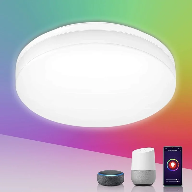 LE Smart Led Taklampa 15W 1250 LM, App eller Röstkontroll, Färgatmosfär, IP54 Vattentät, Kompatibel med Alexa och Google Home, ingen Hub krävs (2, 4 GHZ Wifi, 15 W, Rgb + Vit (2700 K-6500K) — Smart belysning