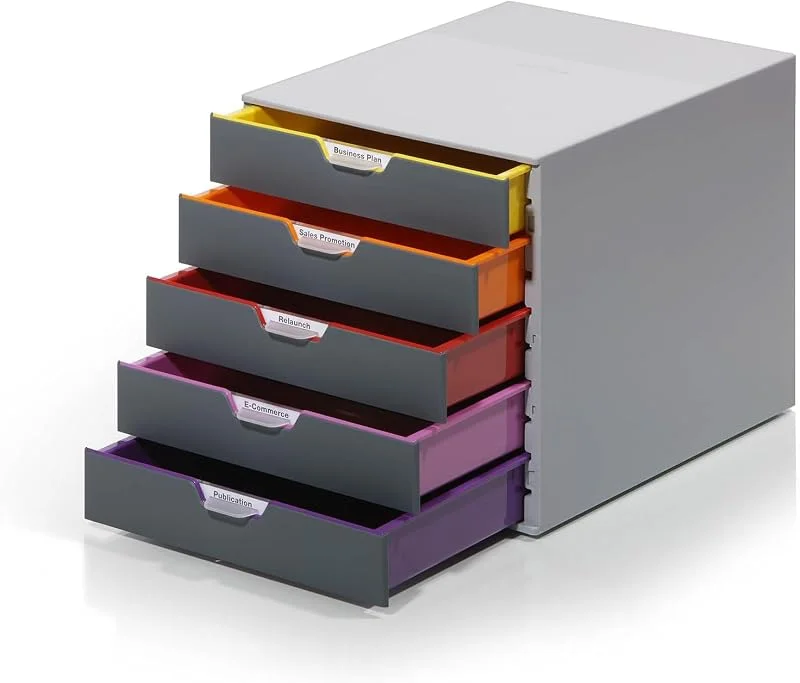 Durable 760527 förvaringsbox VARICOLOR 5 lådor i olika färger och etiketthålare — Mobil och surfplatta